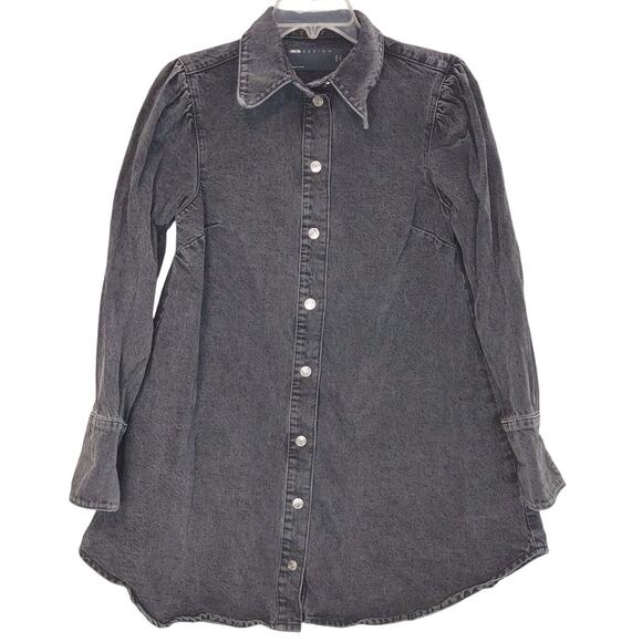 ASOS Design Puff Sleeve Long Sleeve Denim Shirt Dress Mini Button Up US 4 - Picture 1 of 6